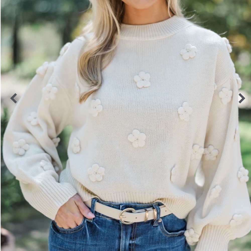 NWT Cupshe Cream 3D Knitted Floral Flower Embroidered Sweater Knitted Top